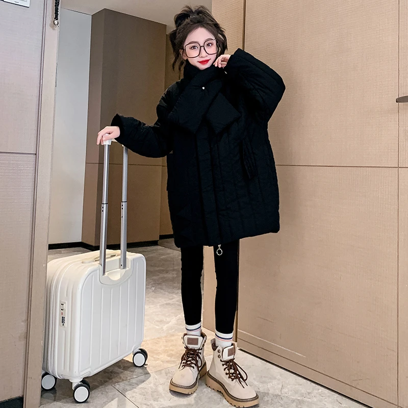 女童加厚棉服2023冬季新款女孩时髦洋气百搭棉衣中长款面包服外套