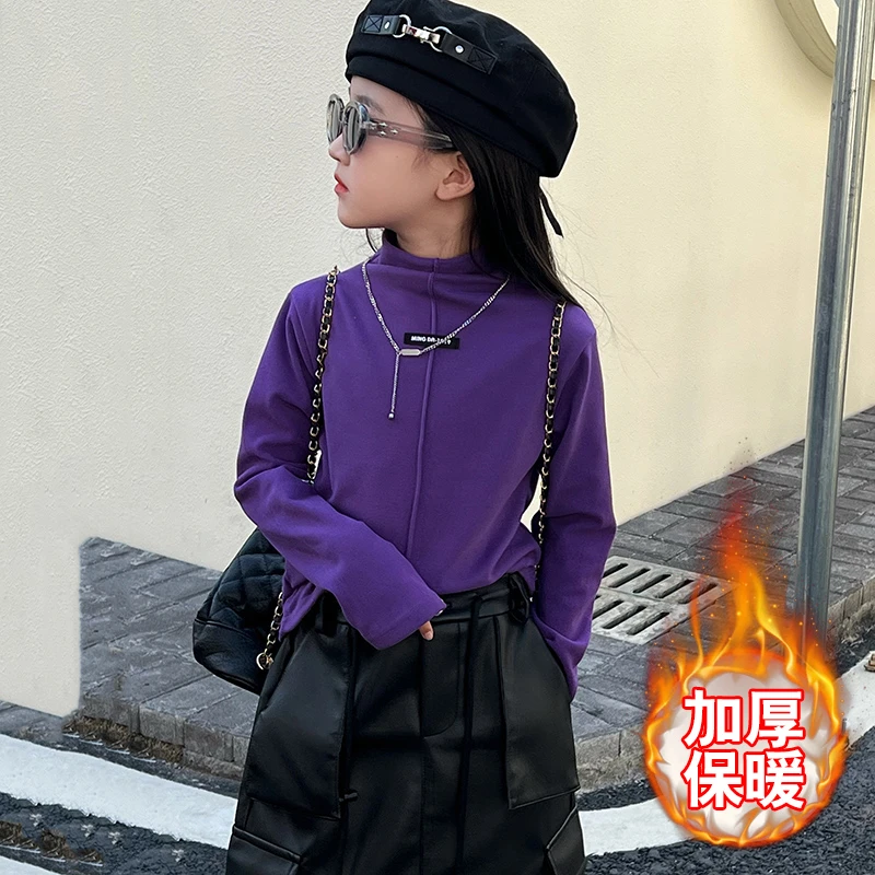 女童加厚打底衫2023秋冬新款中大童时髦洋气修身T恤百搭上衣潮女