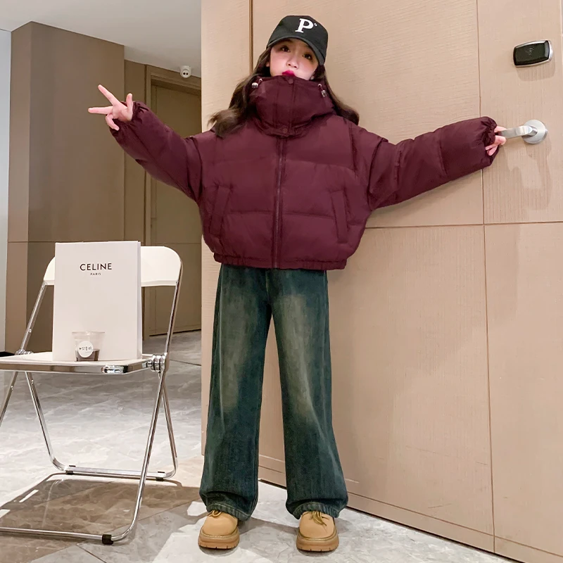 女童加厚羽绒服2023冬季新款男女童洋气加厚连帽短款宽松保暖外套
