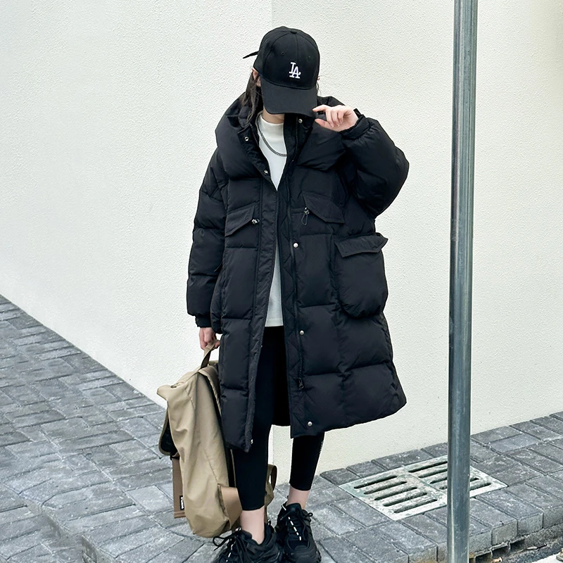 女童羽绒服冬装2023新款儿童洋气加厚90白鸭绒外套冬季中长款上衣