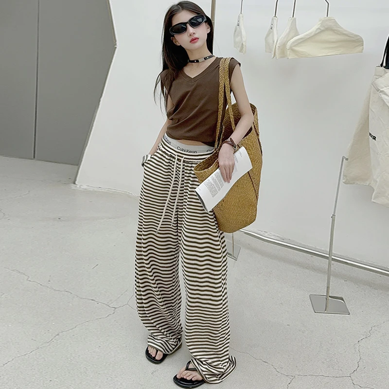 女童套装儿童夏季薄款透气无袖百搭背心显瘦条纹裤防蚊裤2024新款