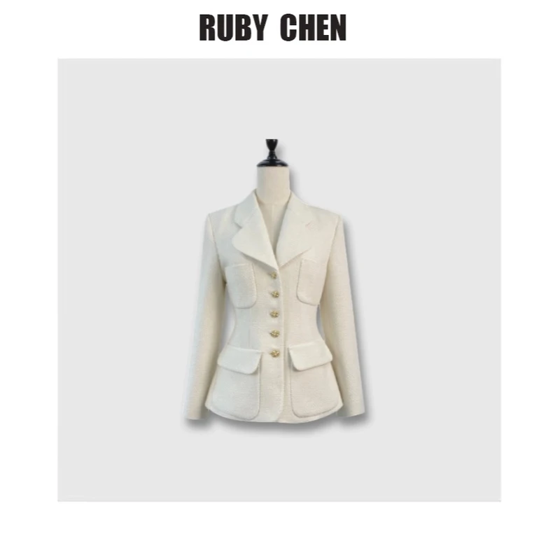 ruby~韩版2025春季新款收腰修身显瘦小香风高级感西装外套女
