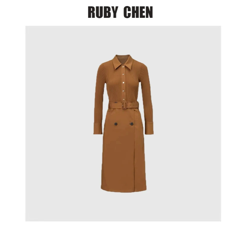 全姐~秋季设计拼接设计感翻领长袖收腰