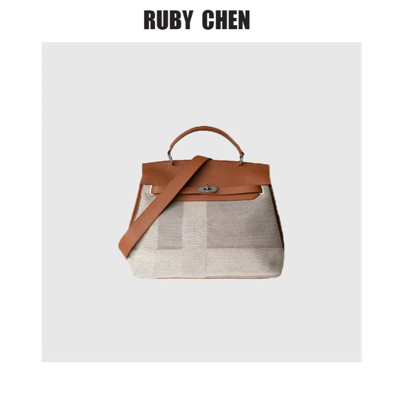 ruby~【复古胶片】高级感大容量撞色小众设计手提包托特包