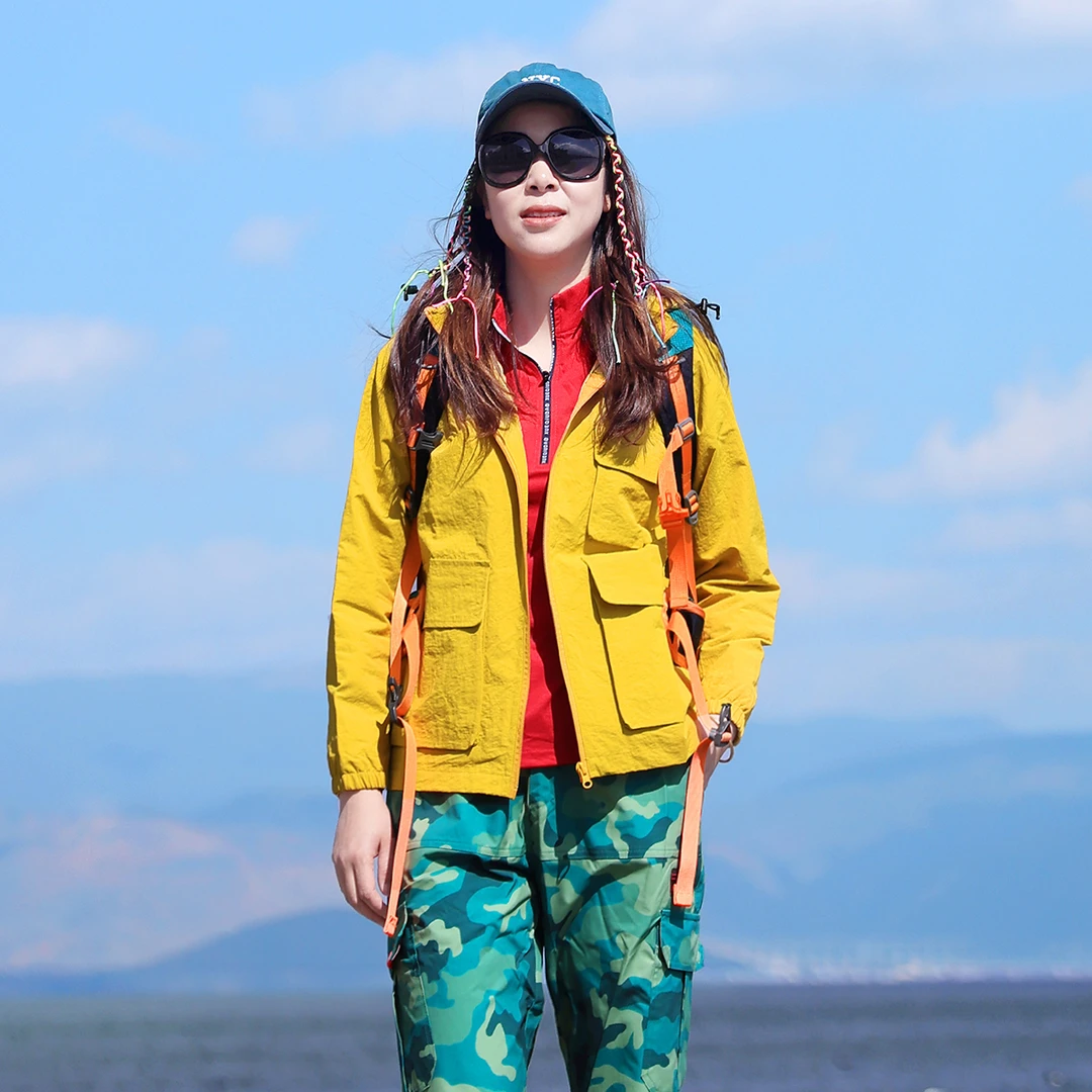 雪丘岛户外新纯色跑步运动时尚休闲长袖速干外套透气工装风衣女士