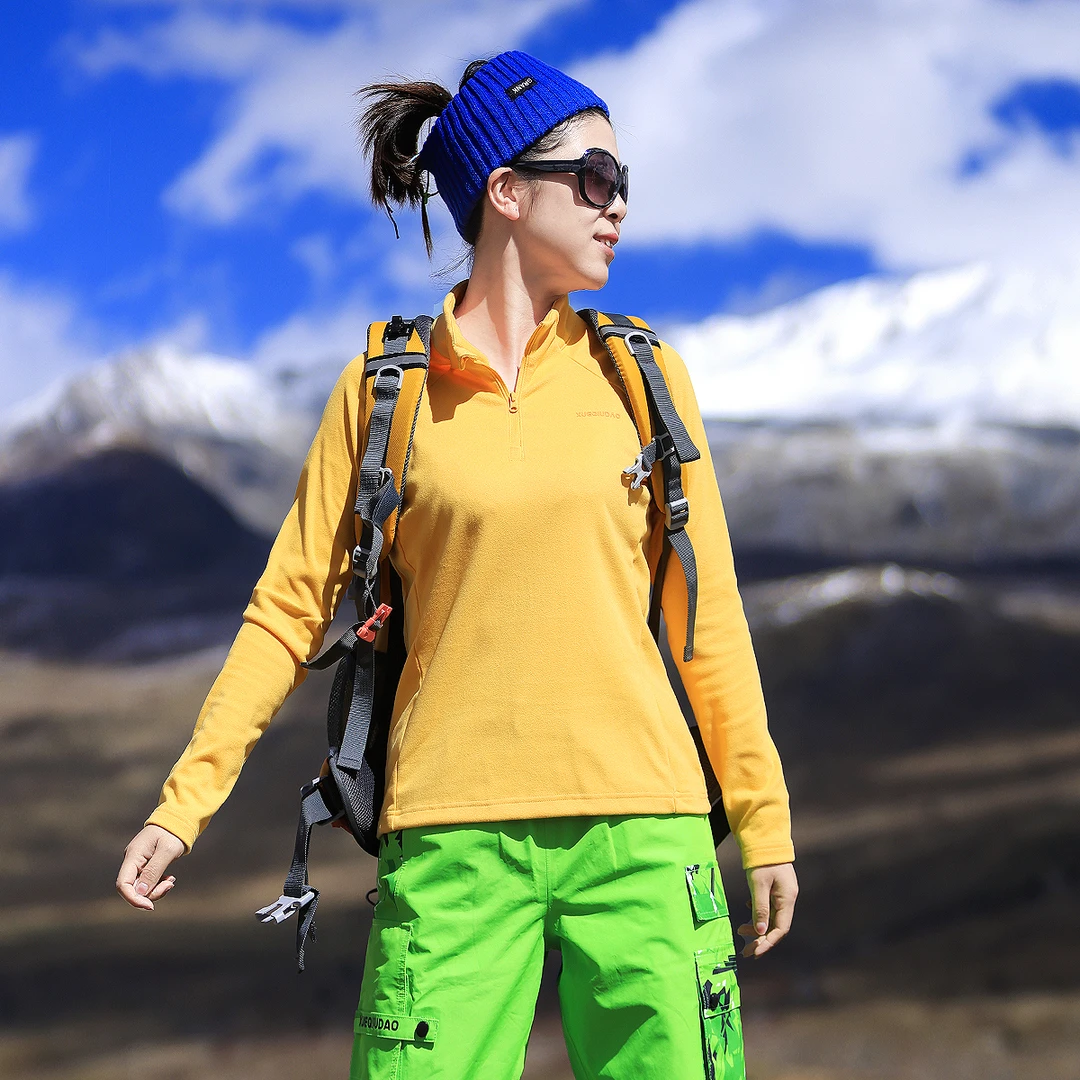 雪丘岛户外2024秋季新款德绒加厚抓绒衣登山徒步立领长袖卫衣女款