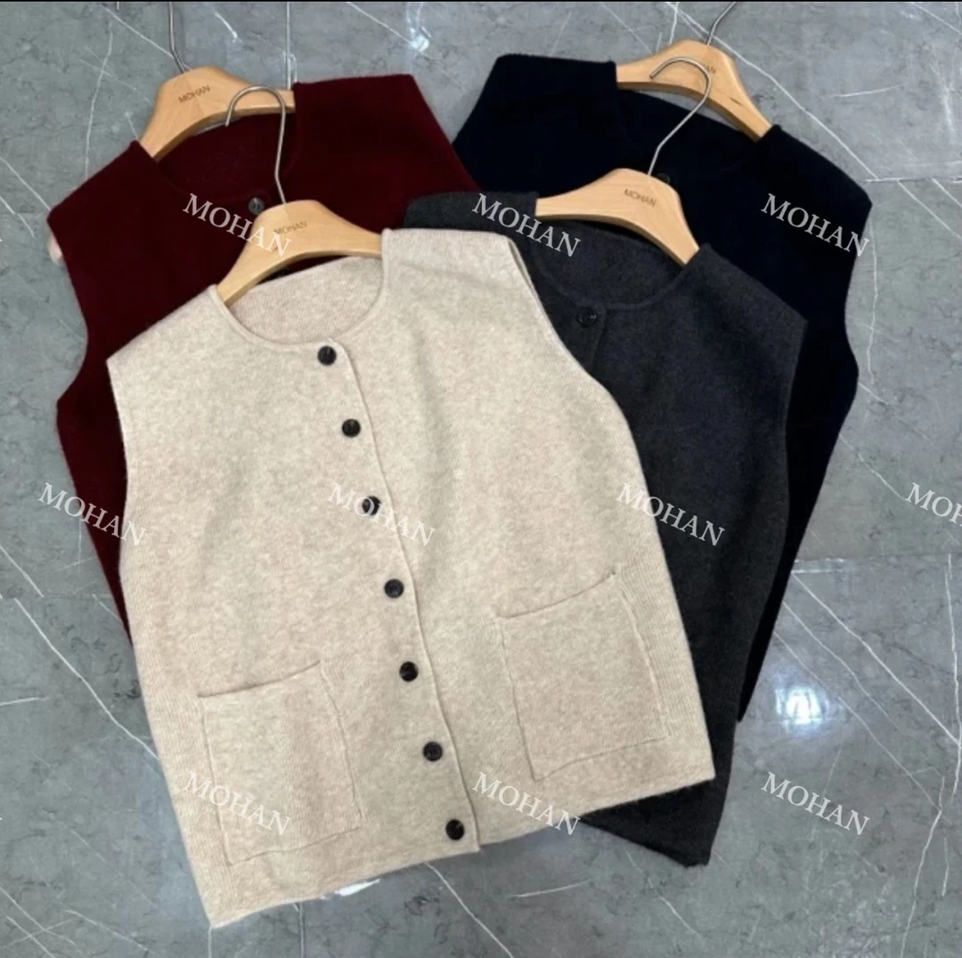 【墨涵精选】双口袋简约大气显瘦百搭休闲针织马夹61879