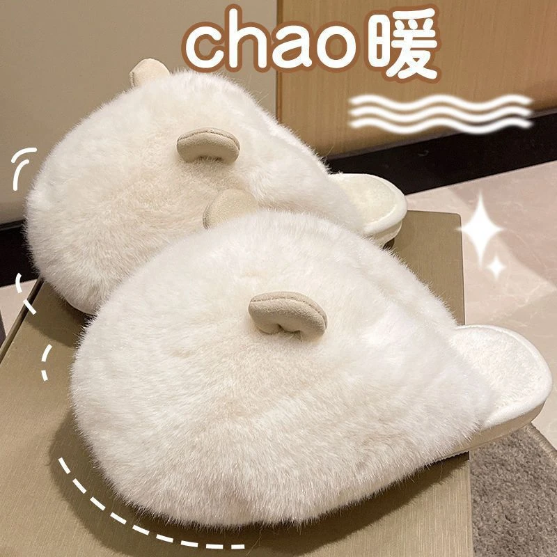 冬款毛毛拖鞋女可爱网红秋冬季新款毛绒厚底家居室内防滑加厚拖ZO