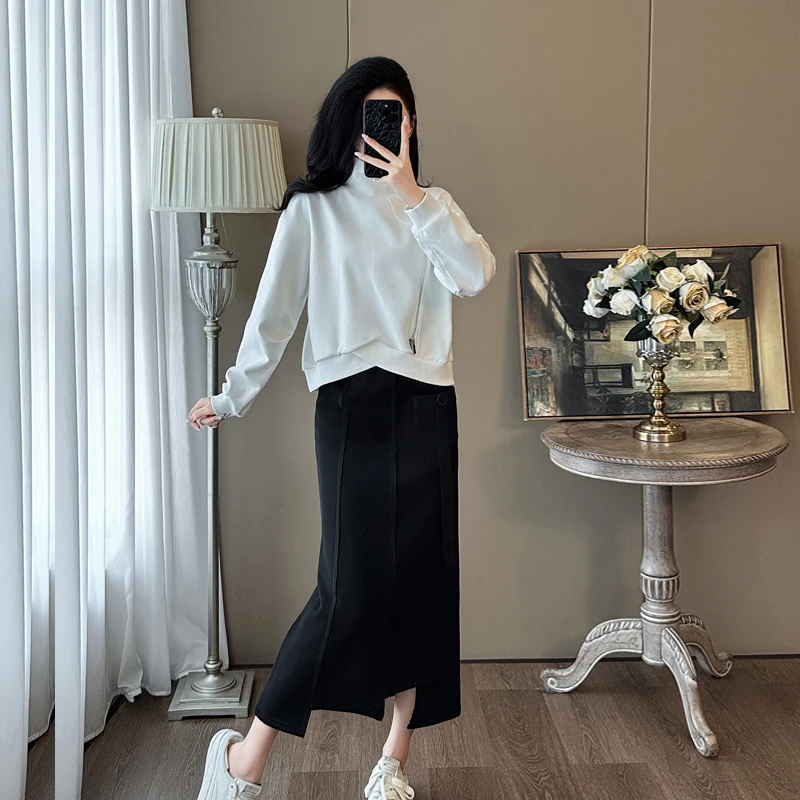 秋冬高领卫衣套装裙新款爆款显瘦遮肉休闲时尚加绒半身裙子两件套