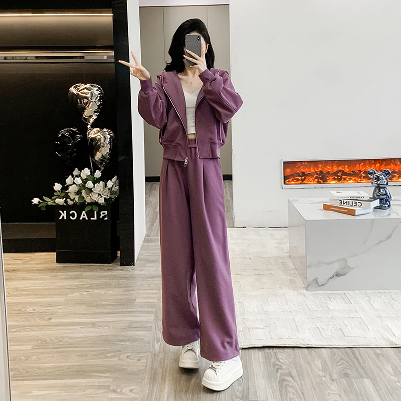 秋冬新款2024气质时尚高档阔腿显瘦两件套显高小个子高腰松弛套装