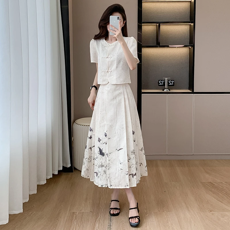 2025新款新中式国风套装夏季复古马面半身裙女搭配盘扣小衫两件套