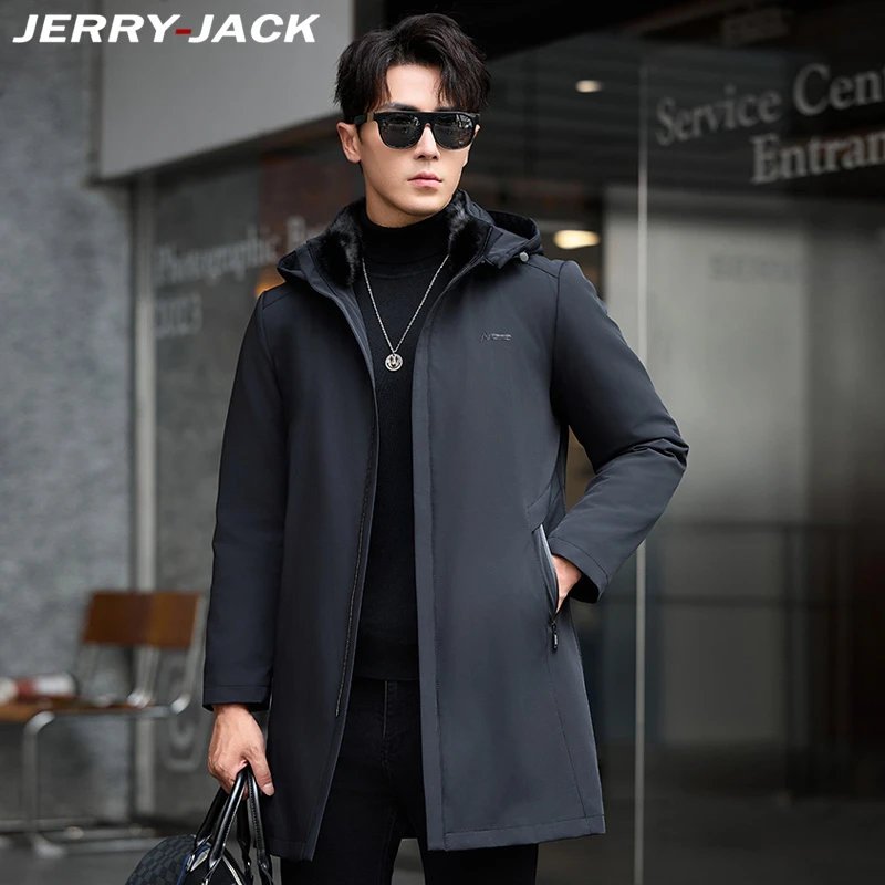 海宁男士派克服中长款真皮毛内胆水貂毛领可拆卸冬休闲皮大衣外套