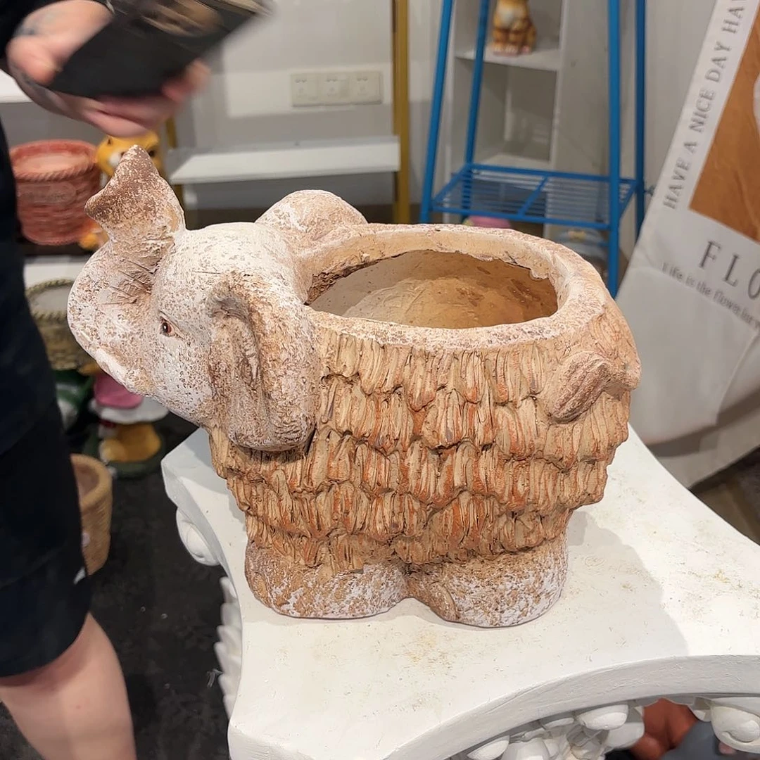 茶宠棕色小象盆摆件一个