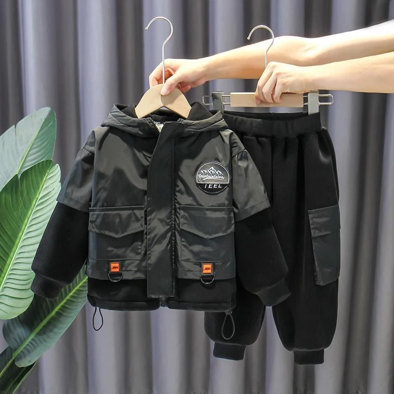 男童秋冬装套装加厚2023新款洋气儿童秋装童装男孩韩系时髦加绒潮