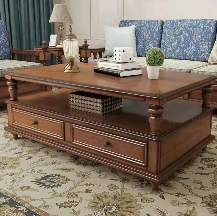 美式乡村全实木电视柜茶几组合客厅家具整装原木地柜长方形储物