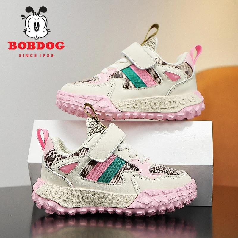 巴布豆女童鞋子运动鞋2025春秋皮面时尚新款防滑中大童轻便儿童鞋