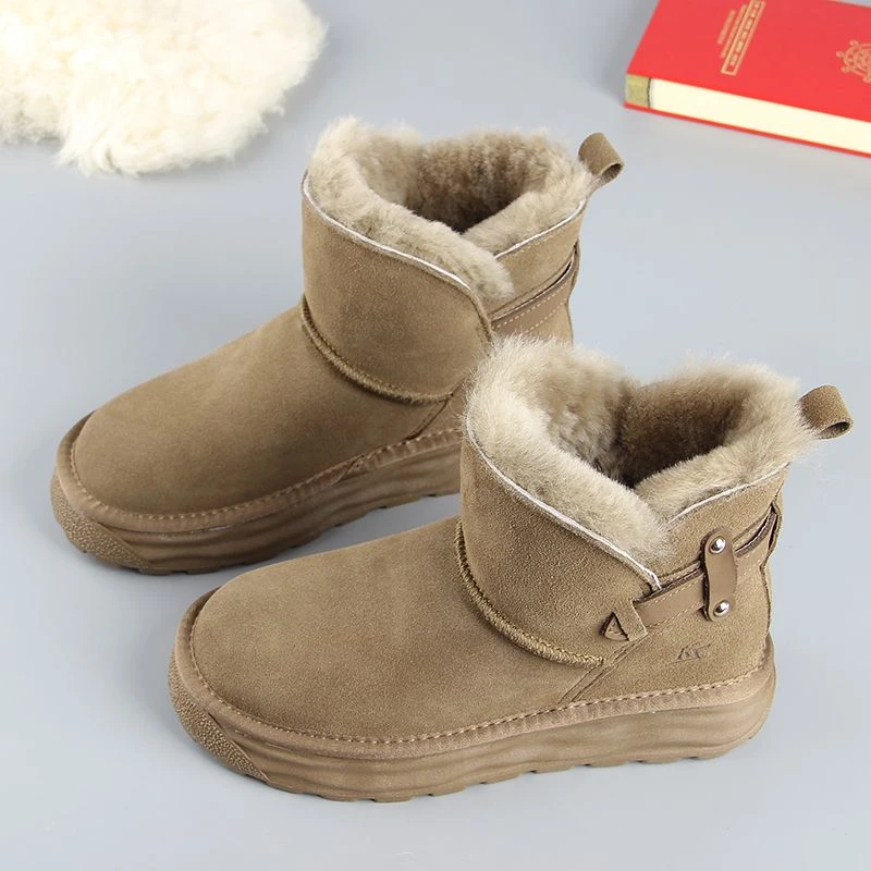 软皮软毛雪地靴女2024冬季新款皮毛一体加绒加厚短筒防滑保暖