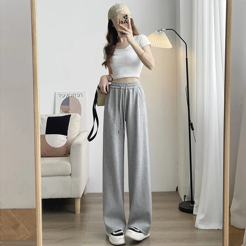 夏季裤子女薄款高腰垂感阔腿裤2024新款宽松显瘦休闲百搭直筒裤子
