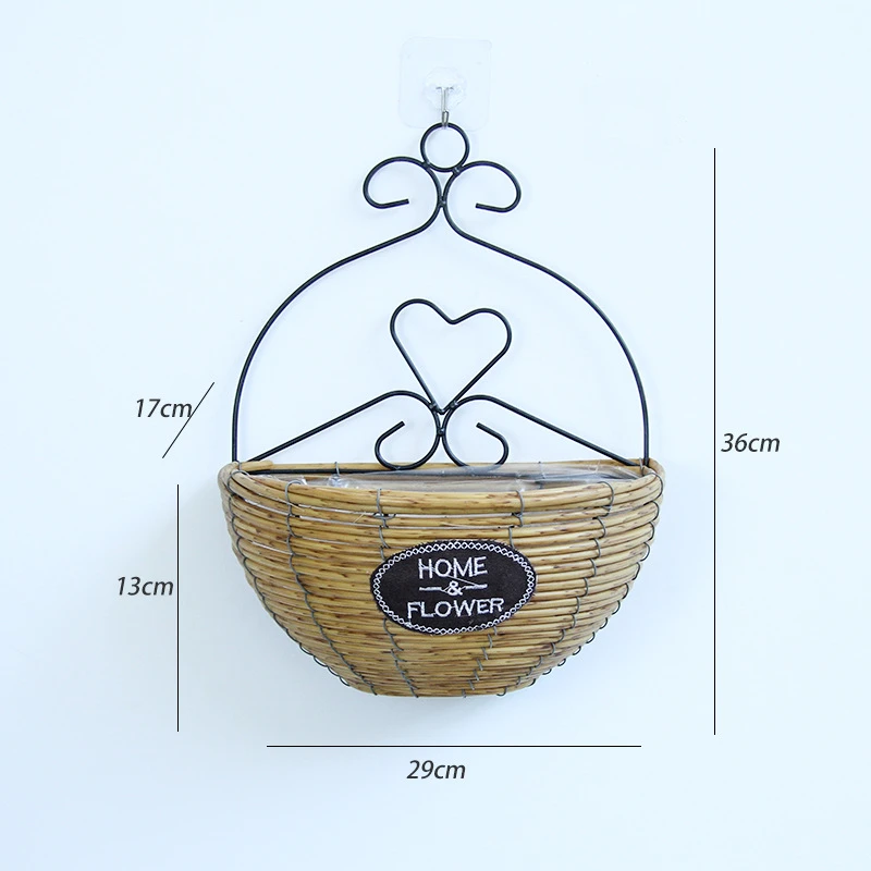 墙挂草编壁挂花篮墙上吊篮悬挂编织篮柳编花盆心形植物藤编壁挂篮