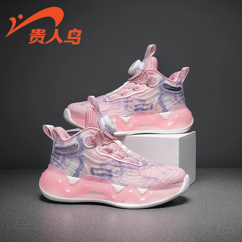 贵人鸟童鞋22076A儿童运动鞋女2023春季新款旋转纽扣发光童跑步鞋