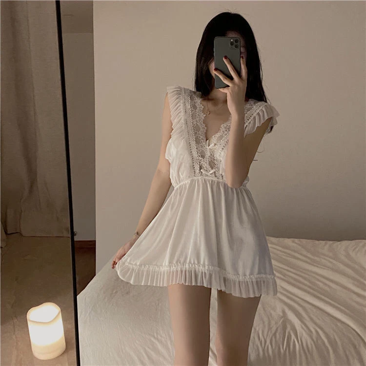 【穿搭秀】ins薄款纯欲风网红仙女甜美网纱睡衣收腰显瘦吊带睡裙