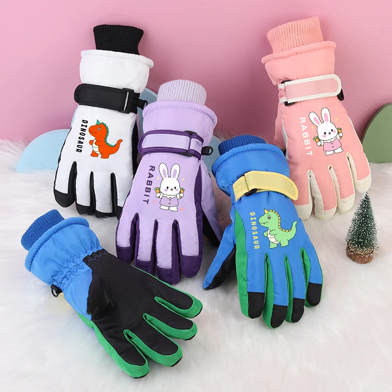 3-17岁小孩加厚加棉防寒防水防风防滑保暖滑雪玩雪棉儿童手套冬季