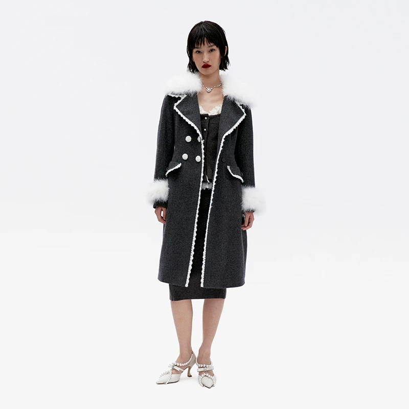 LE FAME/拉飞姆冬季长西装式廓形收腰A摆呢料大衣