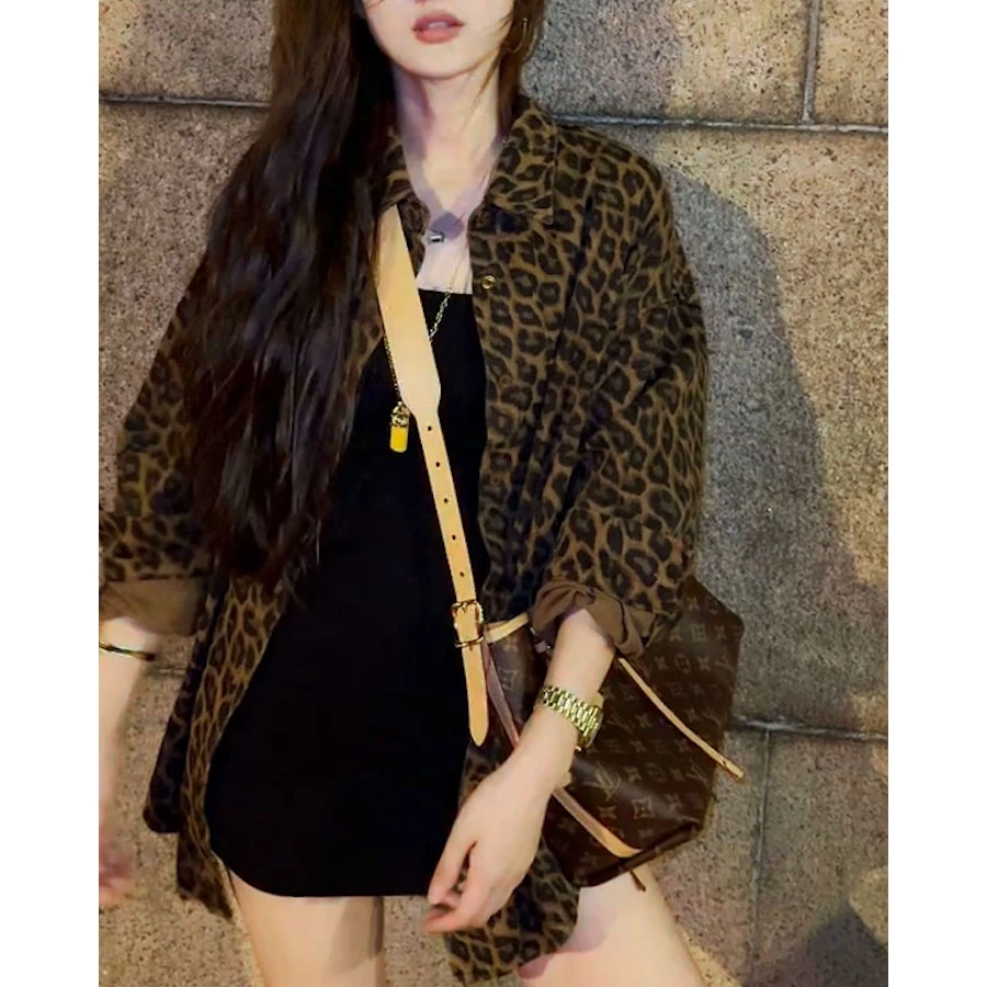 秋季美拉德时尚小众潮流豹纹衬衫外套&百搭吊带连衣裙