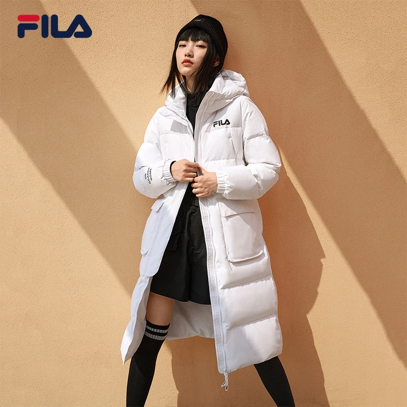 Fila斐乐女冬季防风保暖拒污鸭绒户外运动长款羽绒服F61W349906