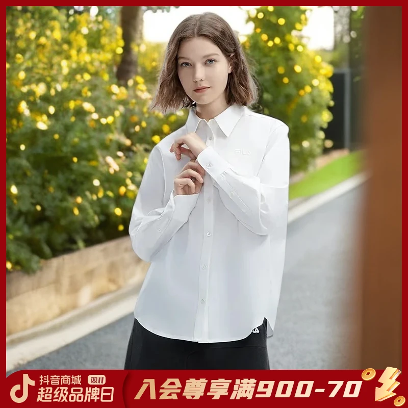 Fila/斐乐新款女春夏时尚百搭【简约白色】纯色长袖衬衫F11W418407F