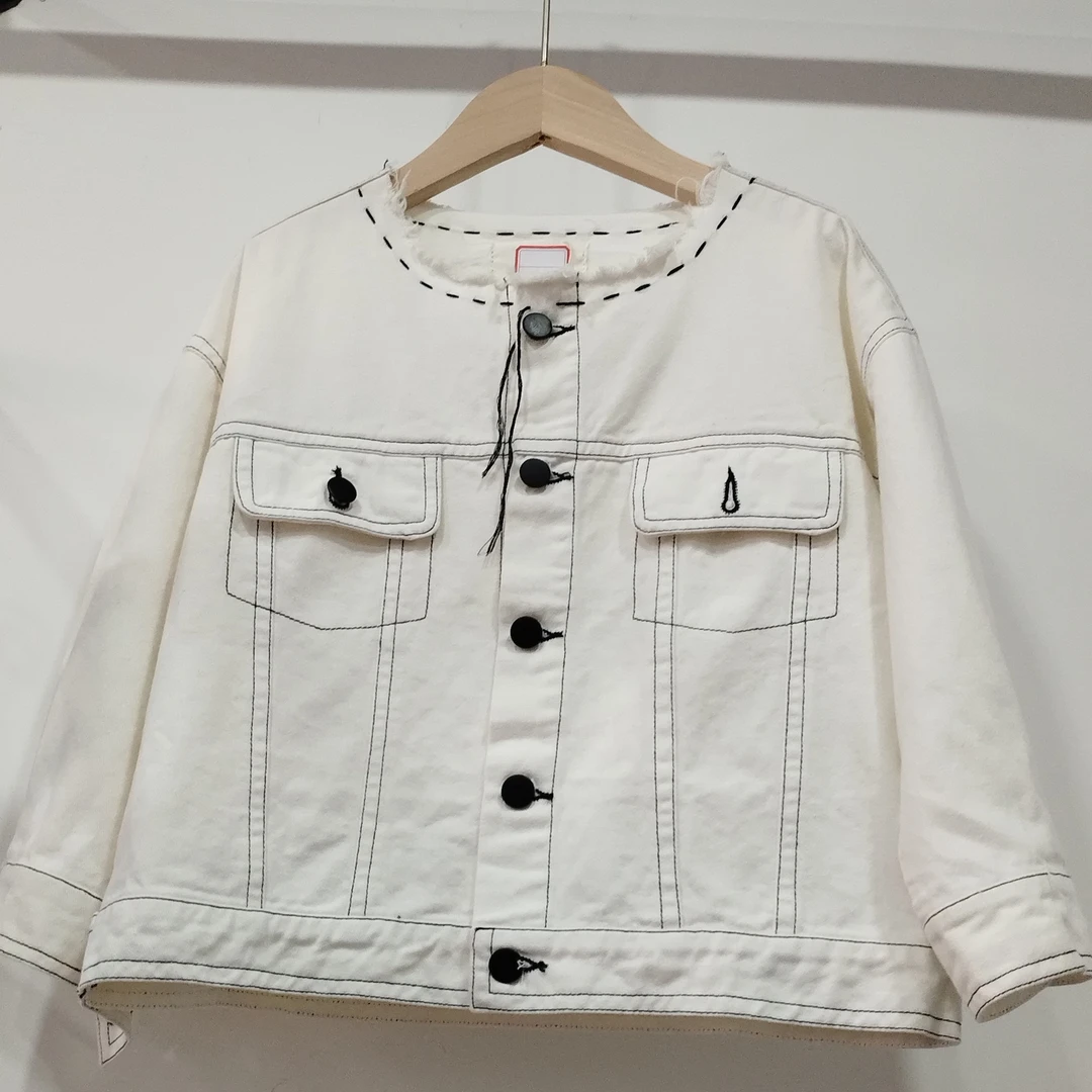 男女童白色牛仔外套春秋款2024新款中小童宽松百搭外套上衣