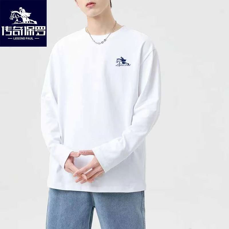 传奇保罗220克重磅长袖运动休闲不变形不起球男士圆领宽松纯棉(Y)