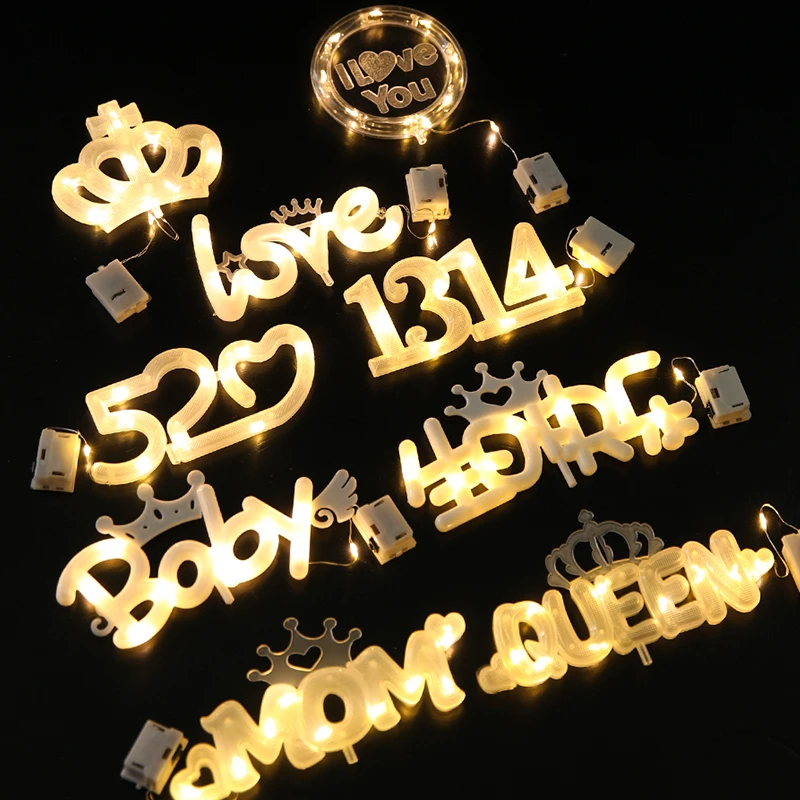 LED字母灯鲜花花束闪灯生日蛋糕礼盒装饰灯表白求婚布置彩灯