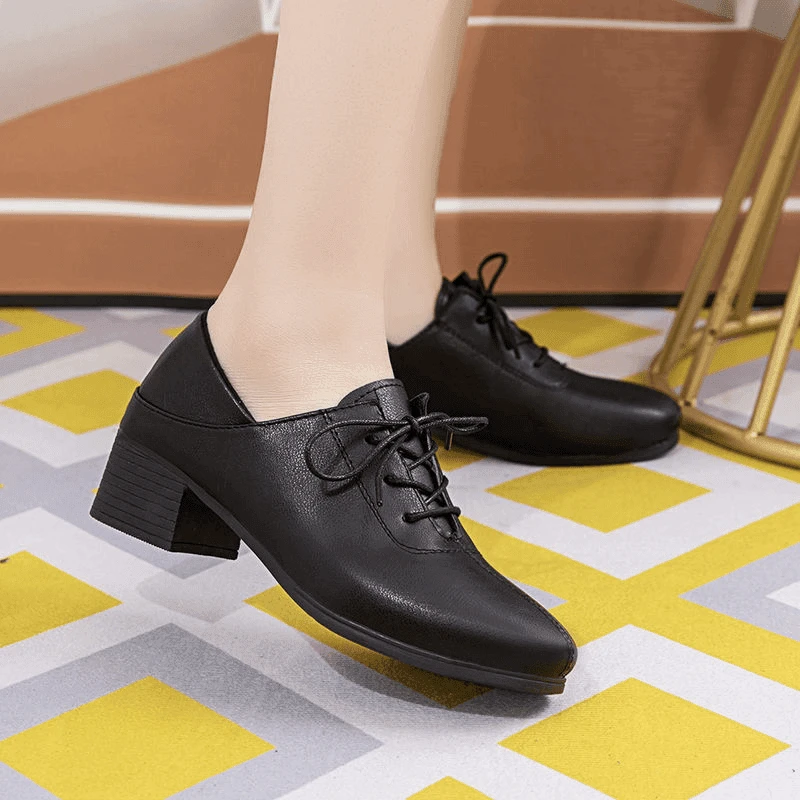 2610跳舞鞋单鞋软皮方头春秋新款女鞋系带时尚皮鞋