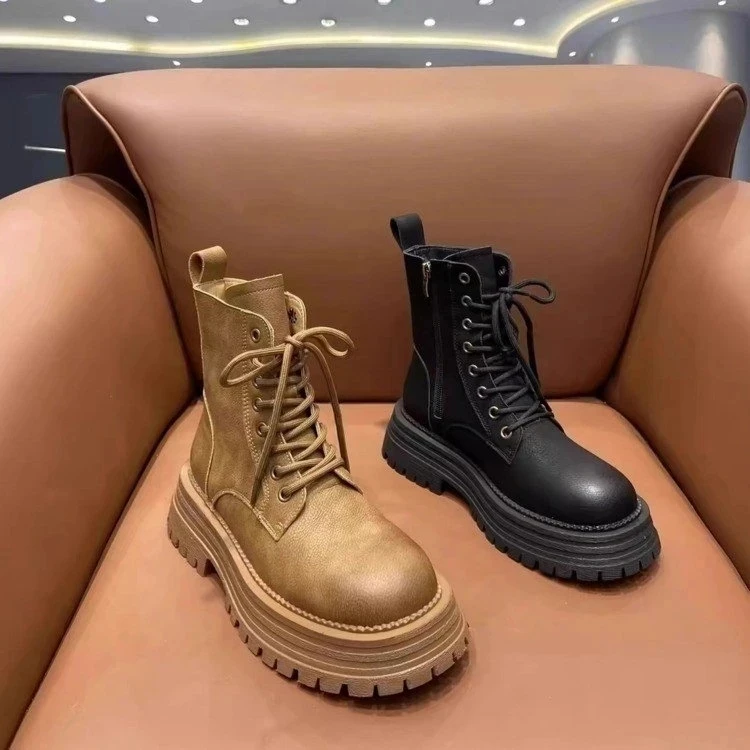 005新款松糕厚底系带机车马丁靴女英伦风复古工装短靴