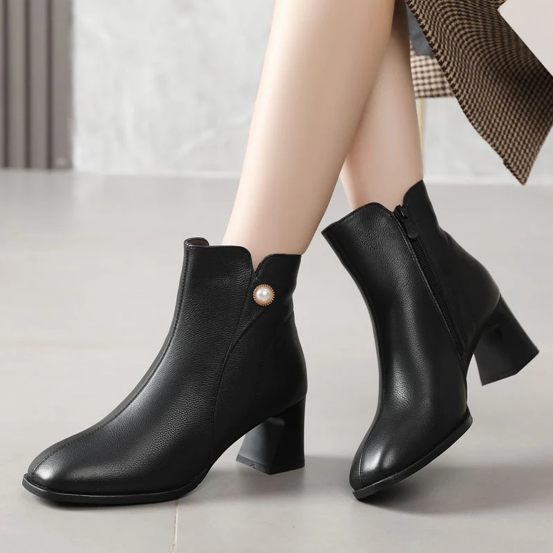 015单靴软皮粗跟秋冬加绒棉靴马丁靴