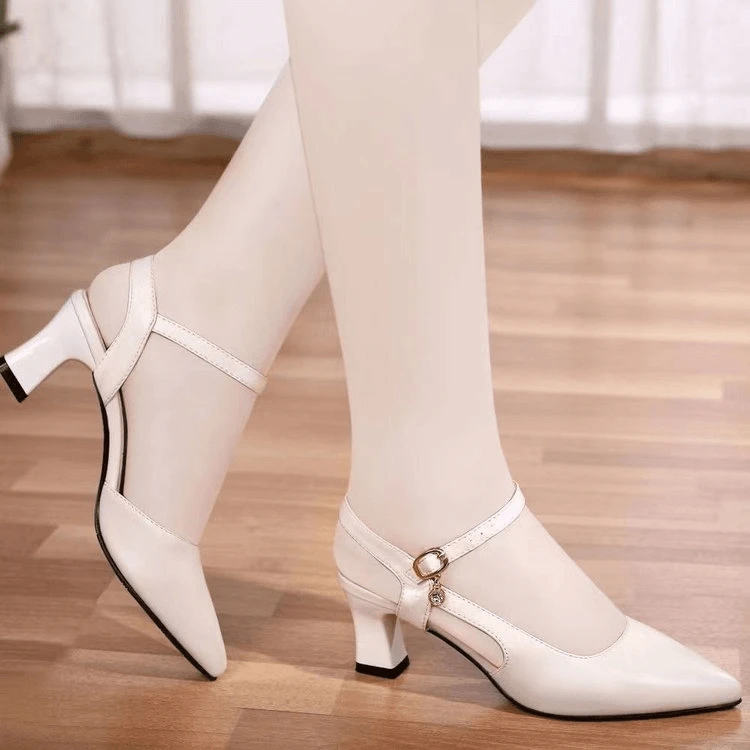 2119夏季新款时尚仙女风中粗跟后空配裙子单鞋