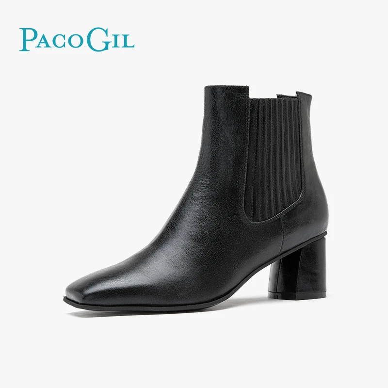 PACO GIL女秋冬季时尚百搭牛皮中跟靴子PA20D015
