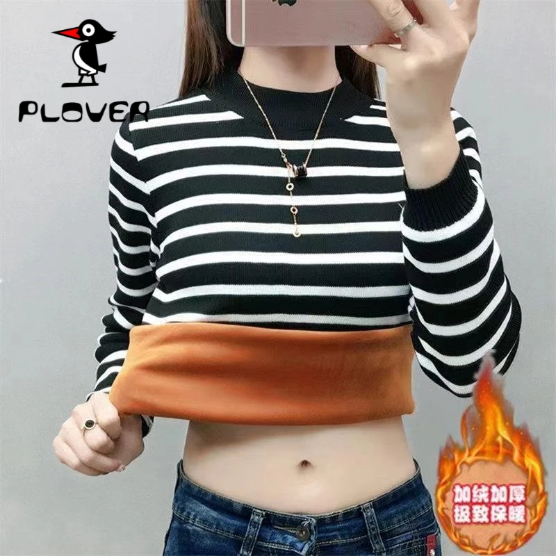 琢木鸟毛衣女秋冬加绒加厚一体绒内搭大码套头打底针织衫保暖上衣