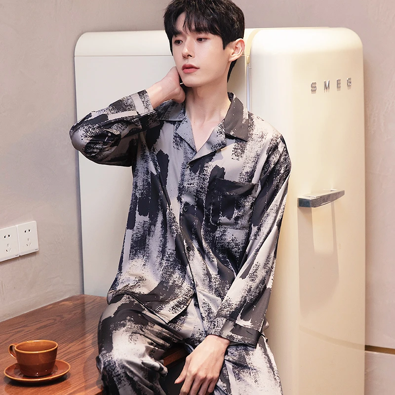 春秋冰丝睡衣男2025年新款长袖套装可外穿男士家居服
