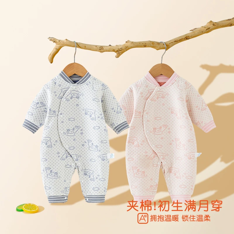 宝宝夹棉保暖哈衣爬服和尚服新生婴儿衣服连体衣春秋装初生满月服