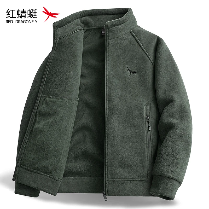 【刺绣】红蜻蜓男装奥粒绒抓绒衣秋冬季加绒外套男户外运动休闲夹克