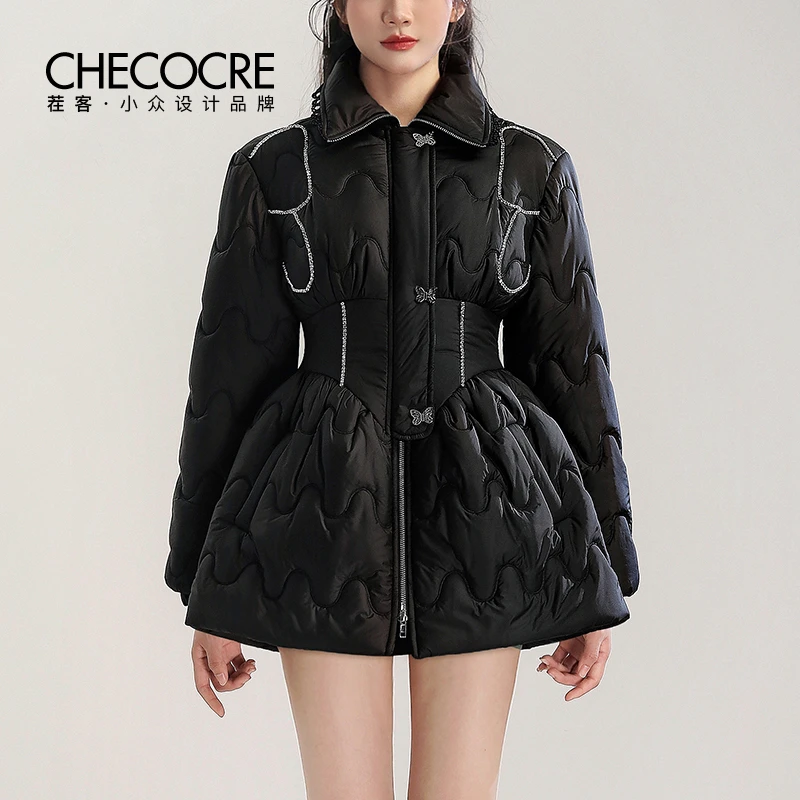 茬客气质时尚风棉服2024秋冬季钻链设计收腰显瘦保暖外套CM490615