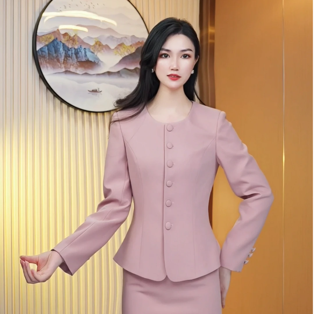 A粉色温柔风西装女秋冬季新款高级感职业长袖西服外套商务通勤