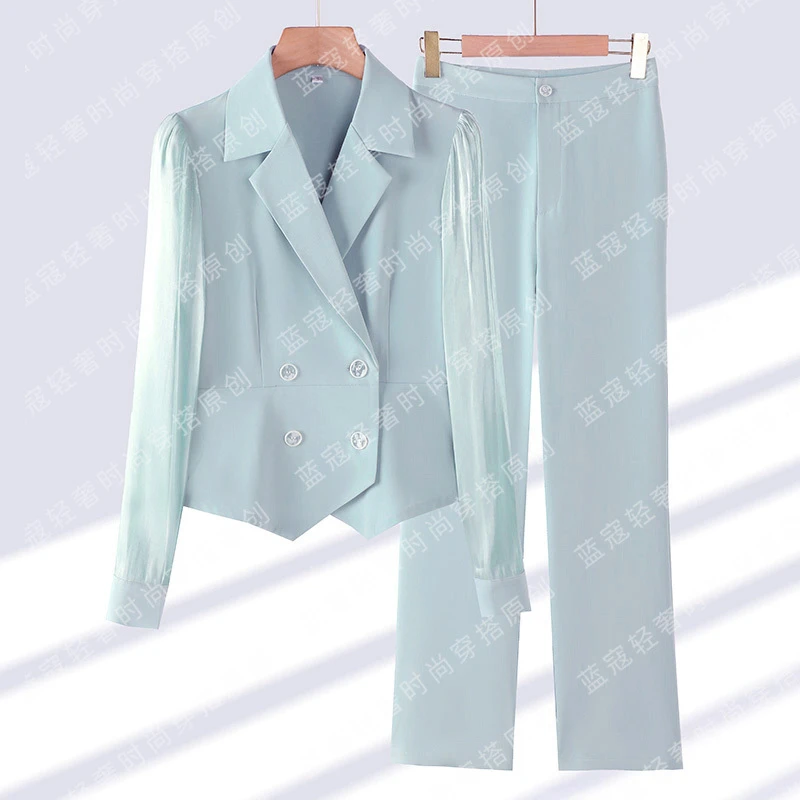 春夏新款高级感极光缎面气质名媛女神范气质两件时尚套装通勤