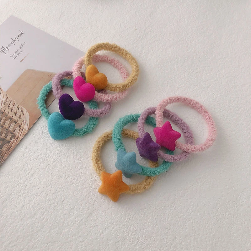 秋冬植绒星星爱心彩色发圈儿童丸子头高弹力橡皮筋扎马尾百搭发饰