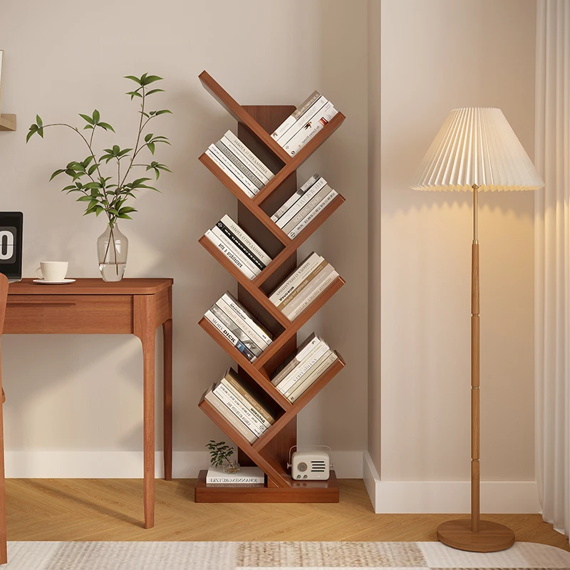 实木书架树形落地置物架不占地方靠墙角落书柜卧室床头客厅省空间