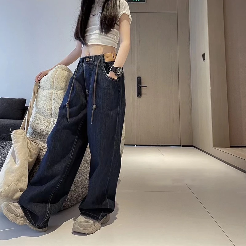女童牛仔裤冬装2025新款儿童宽松中大童休闲直筒裤秋冬款加绒裤子