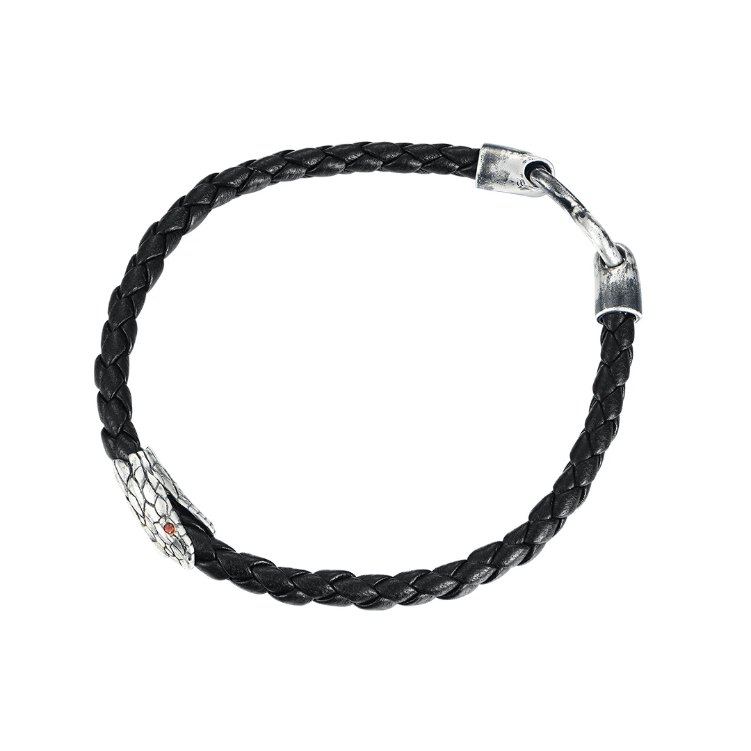 APORRO 铜合金锆石手链 蛇年无限灵蛇925银蛇头编织绳情侣生肖