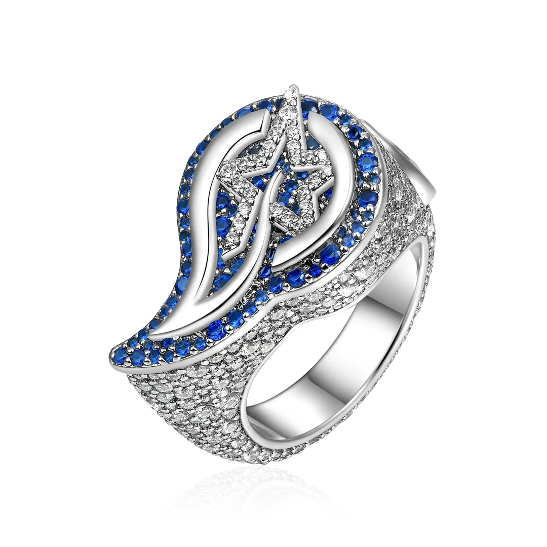 APORRO 铜合金锆石戒指 联名款Laflare系列蓝⾊⽕焰星星 情侣同款